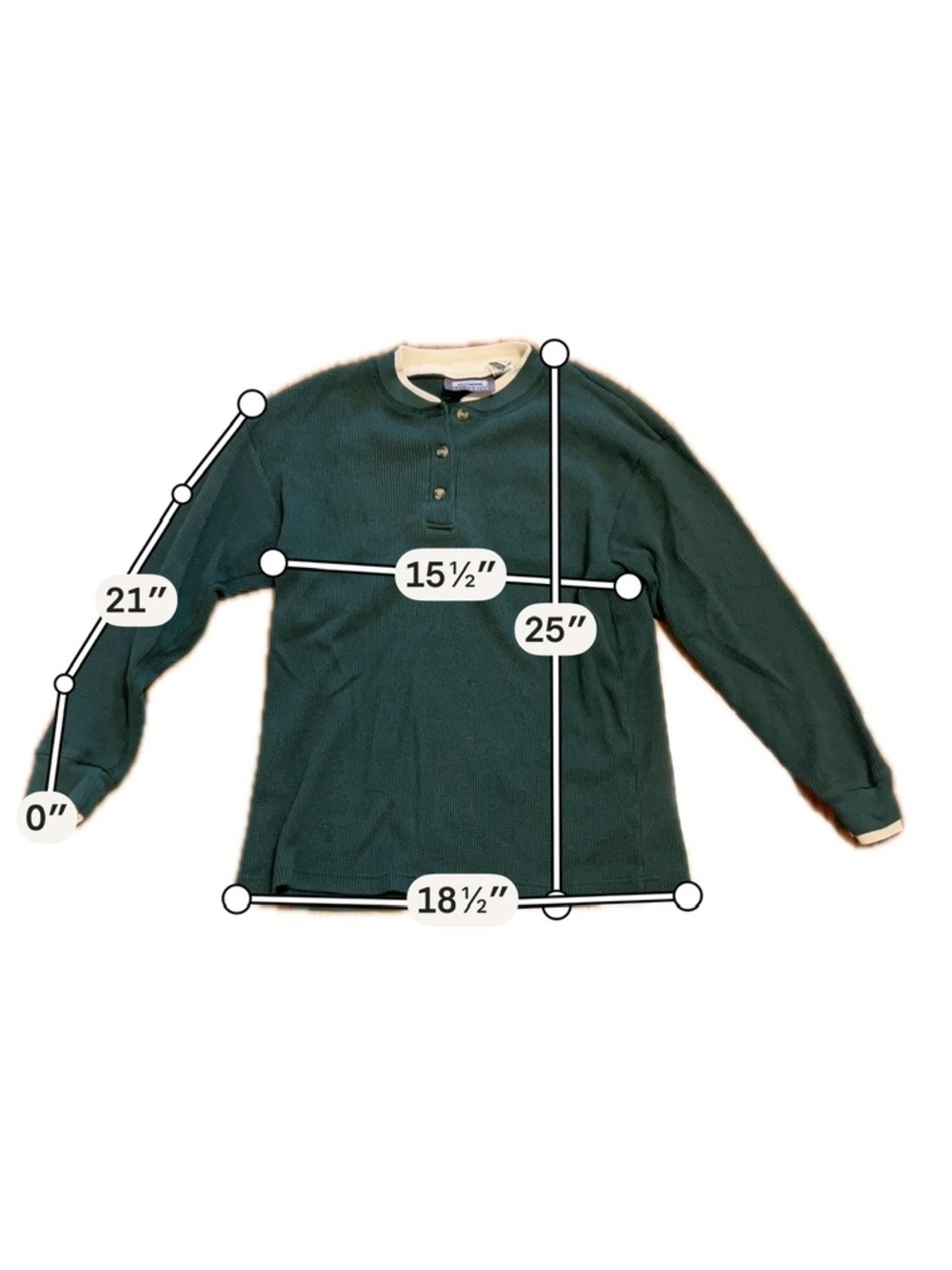 Vintage Premier International Dark Green Thermal Henley Long Sleeve Cozy Top M - Picture 6 of 6
